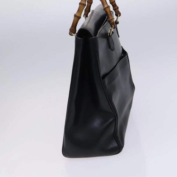 GUCCI Bamboo Hand Bag Leather 2way Black Gold - Picture 4 of 16